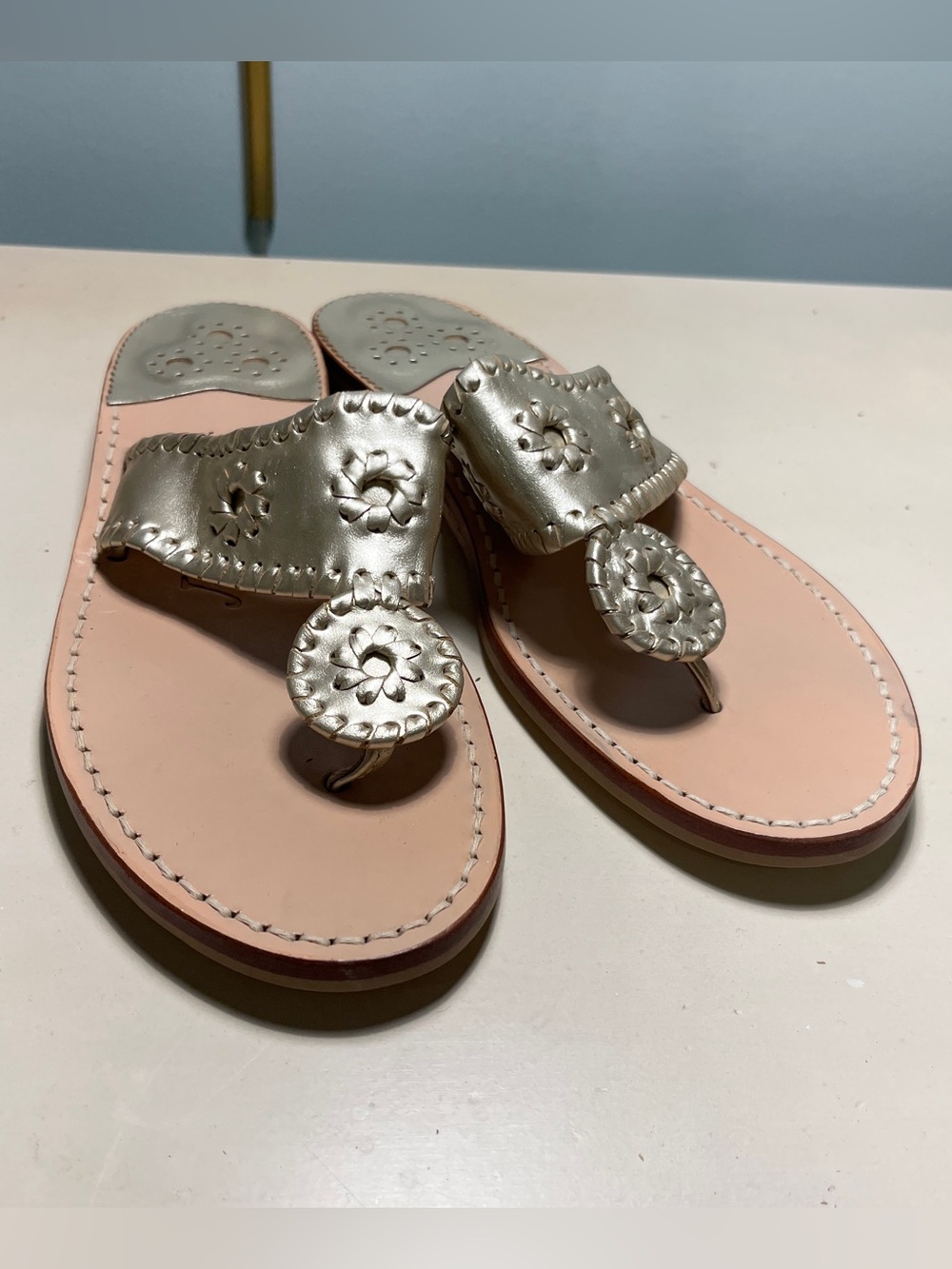 Jack Rogers Platinum Metallic Navajo Thong Sandals - Picture 2 of 4